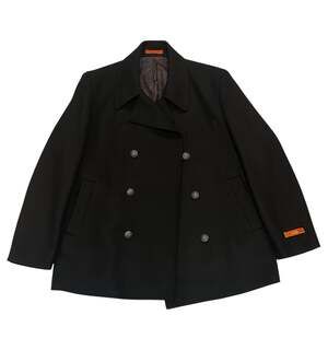 Tallia Men's Black Wool Blend Double Breasted Peacoat with Paisley Lining Sz XL